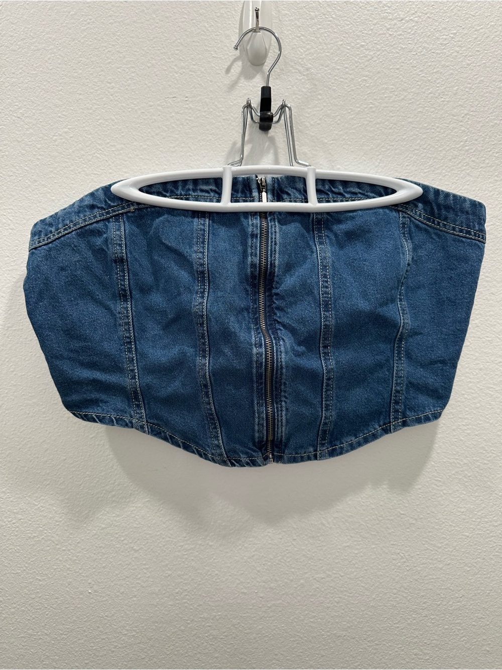 Denim Strapless Zip-Front Bustier Top - Blue Jean large cowgirl western cowgirl
